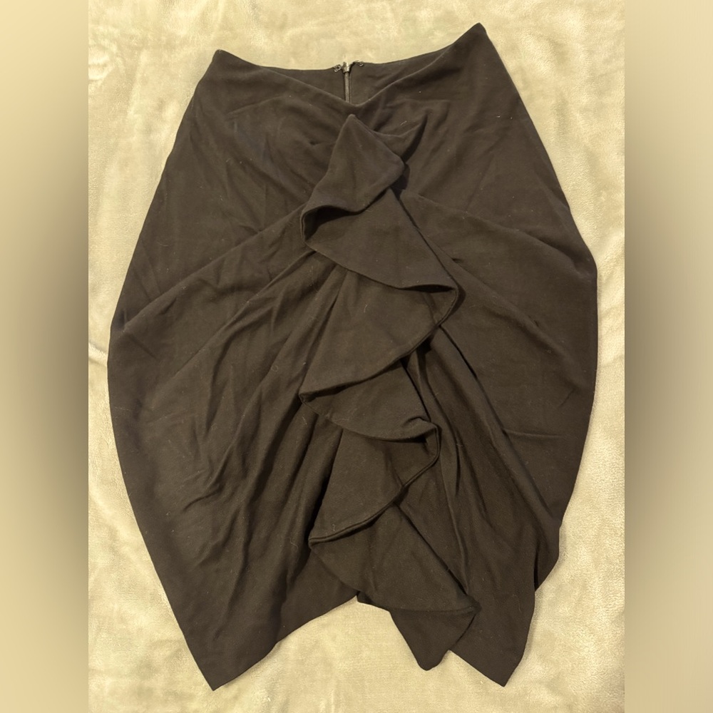 Eva Franco Womens Skirt Size 2 Black Asymmetrical Retro Ruffle